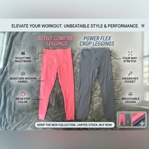Women’s Active Comfort Pink Leggings and Gray Crop Leggings - New, Size Medium